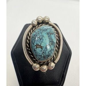 Vintage Sterling Silver Turquoise Ring Size 5.5 Southwestern Navajo Style 9g